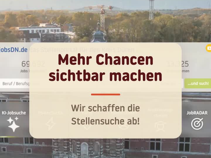 Startbild des LinkedIn-Videos: das Stellenportal für den Kreis Düren mit der Aussage „Mehr Chancen sichtbar machen“